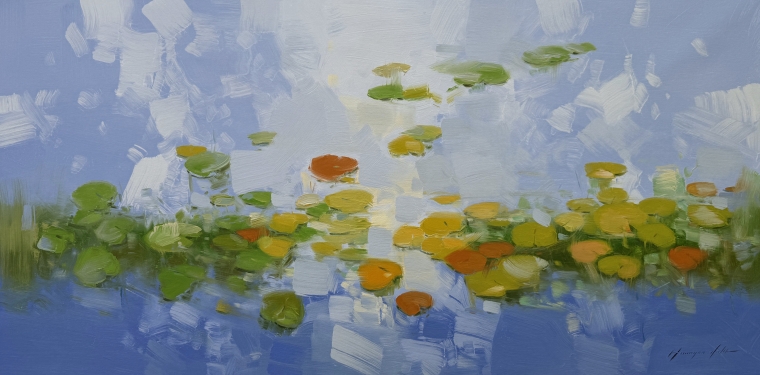 Waterlilies Pond, Original oil Painting, Handmade artwork, One of a Kind                       